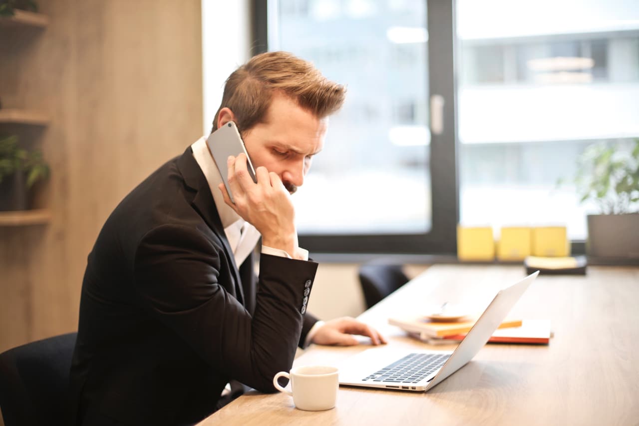man receiving voice message