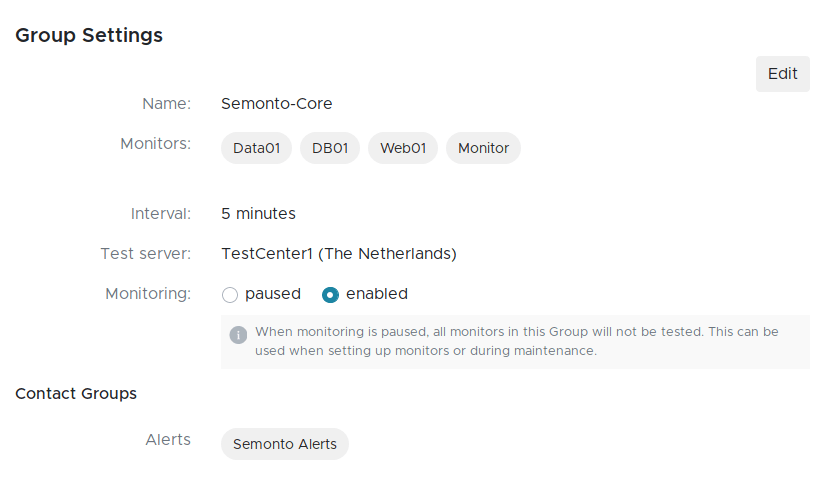 Screenshot with details of a group using a contact group in Semonto Supervisor