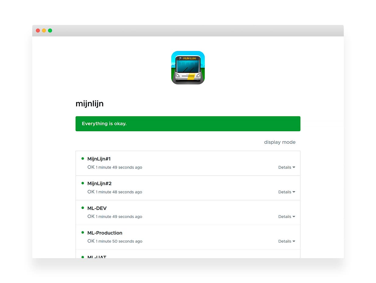 Screenshot of a status page