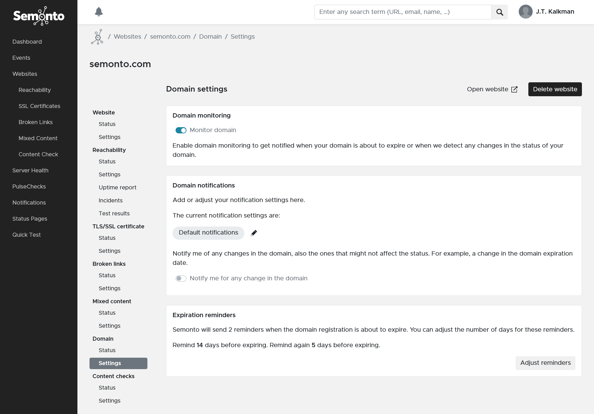 Monitor settings in Semonto