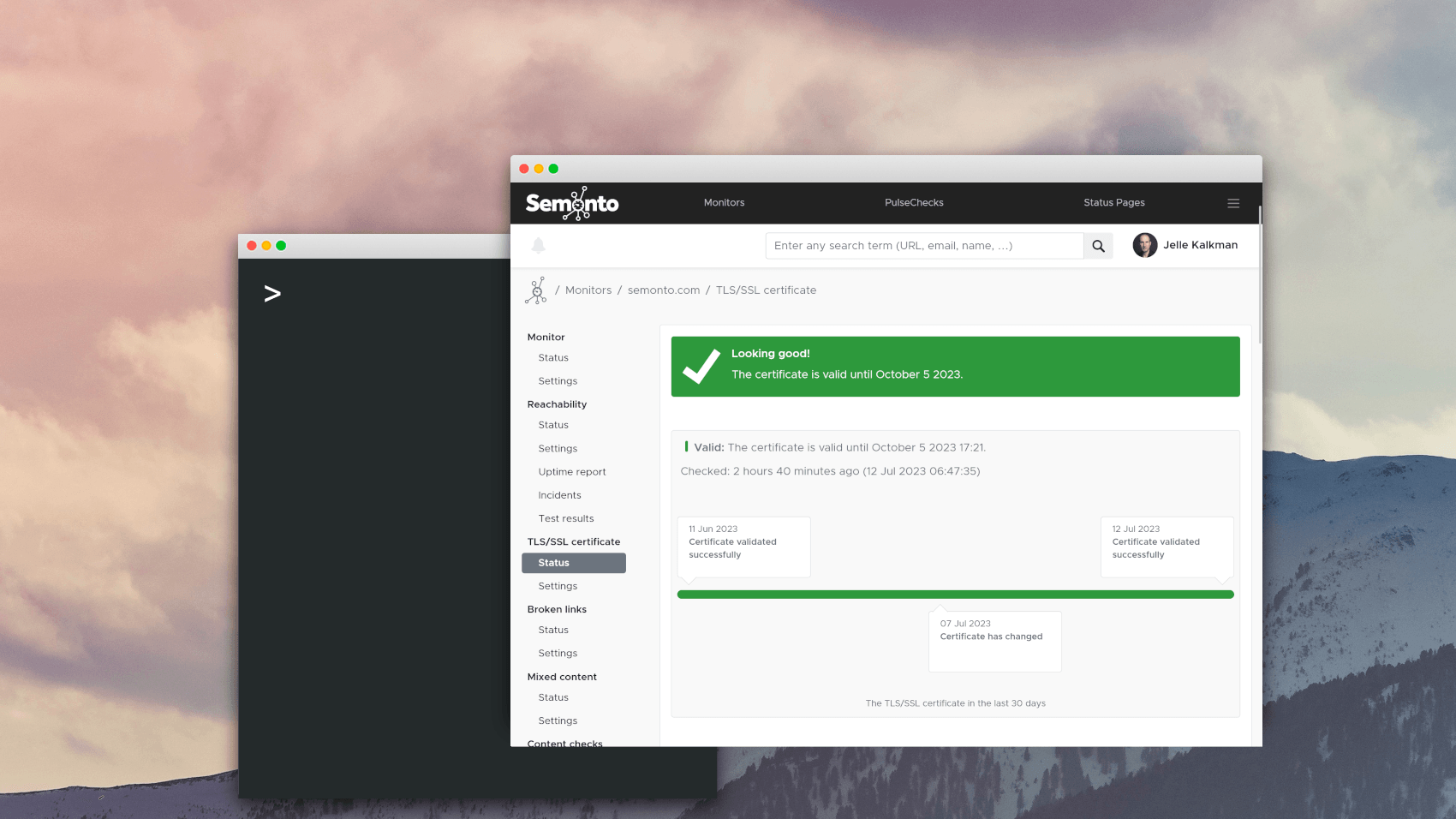 TLS/SSL certificate monitoring in Semonto