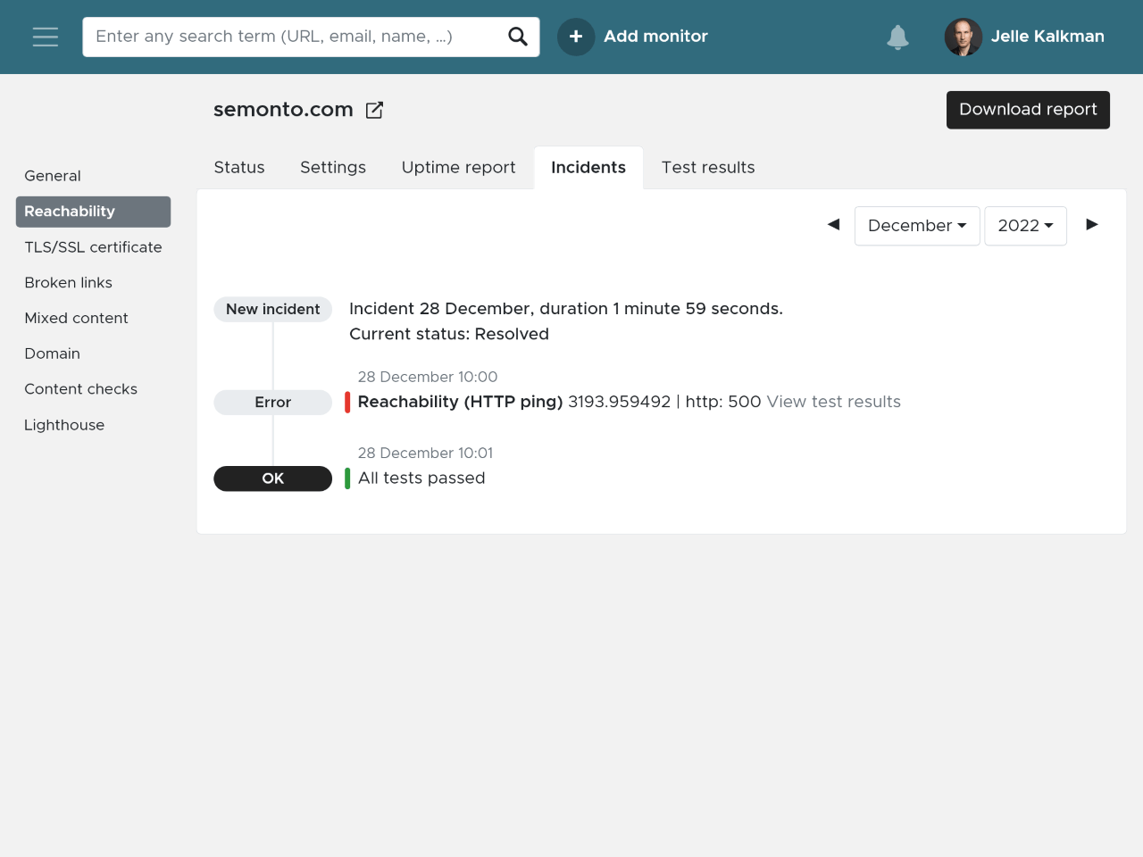 Incident details in Semonto