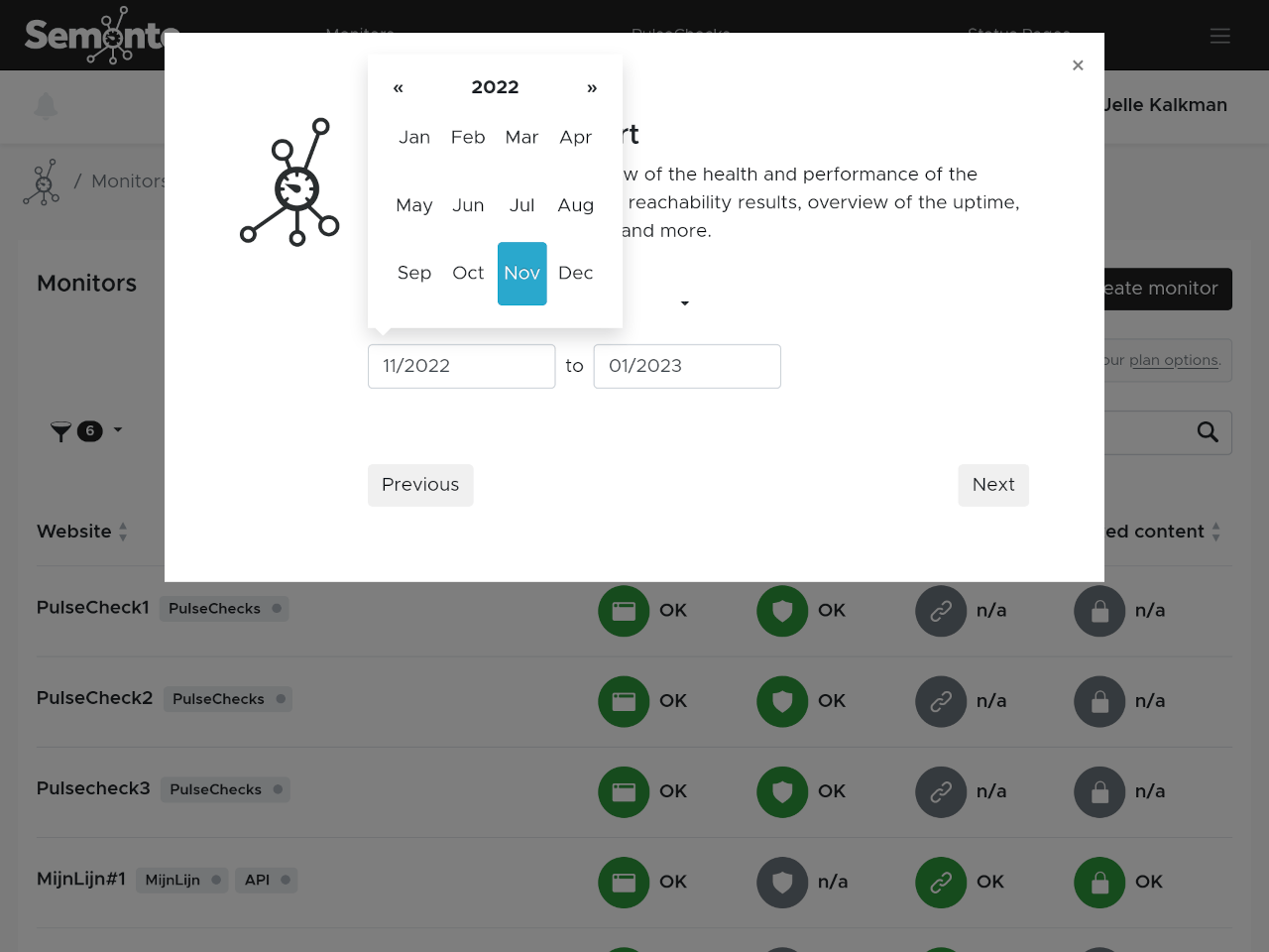 Selecting a date range in Semonto for a report