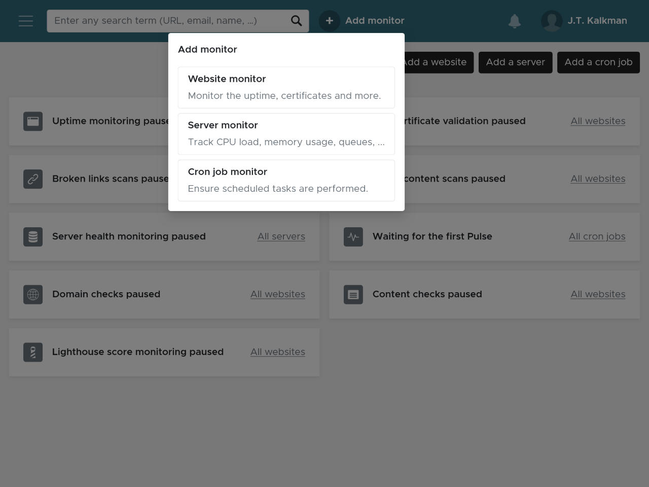 Adding a new website monitor in Semonto