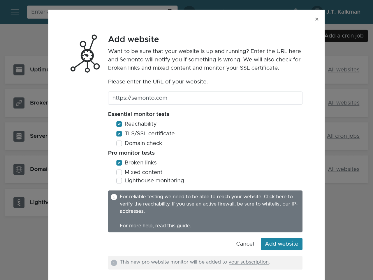 Creating a website monitor in Semonto