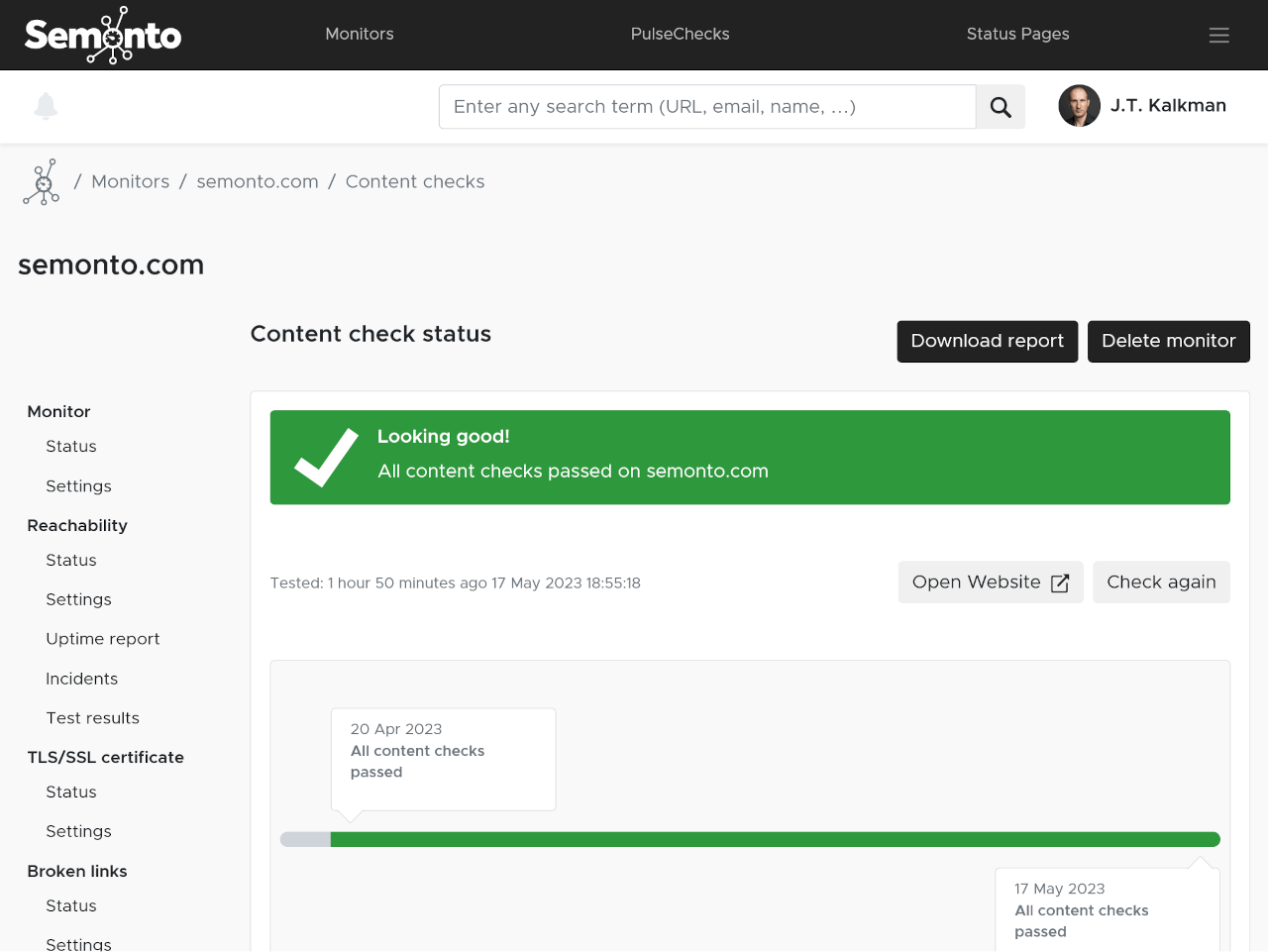 Content check results in Semonto