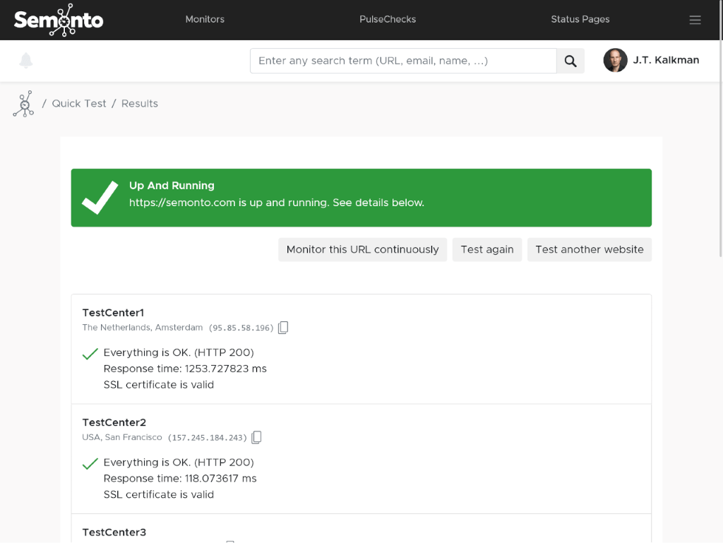 Website reachability checker in Semonto