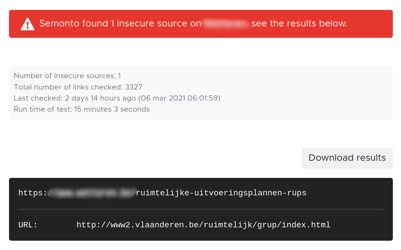 Screenshot of the broken link checker in Semonto