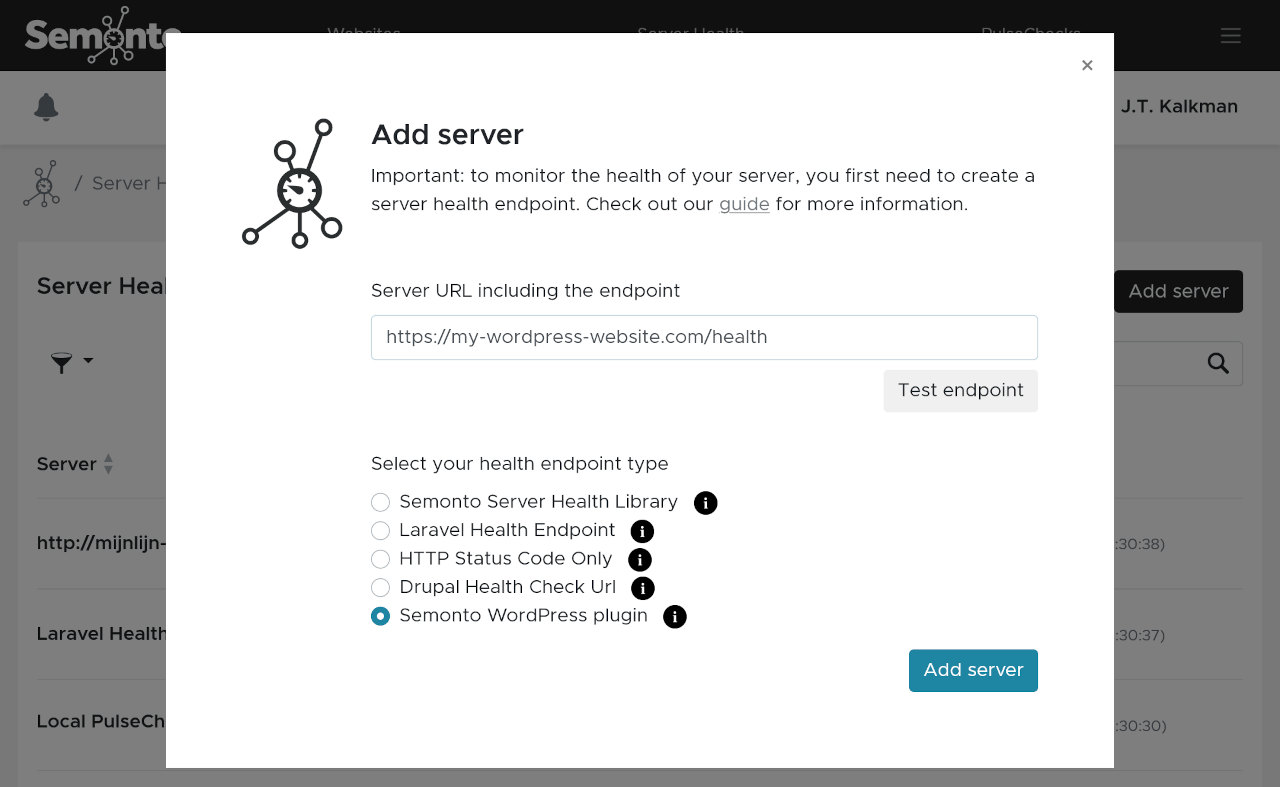 Adding a server health monitor in Semonto