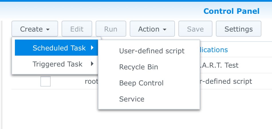 The control panel in a Synology NAS