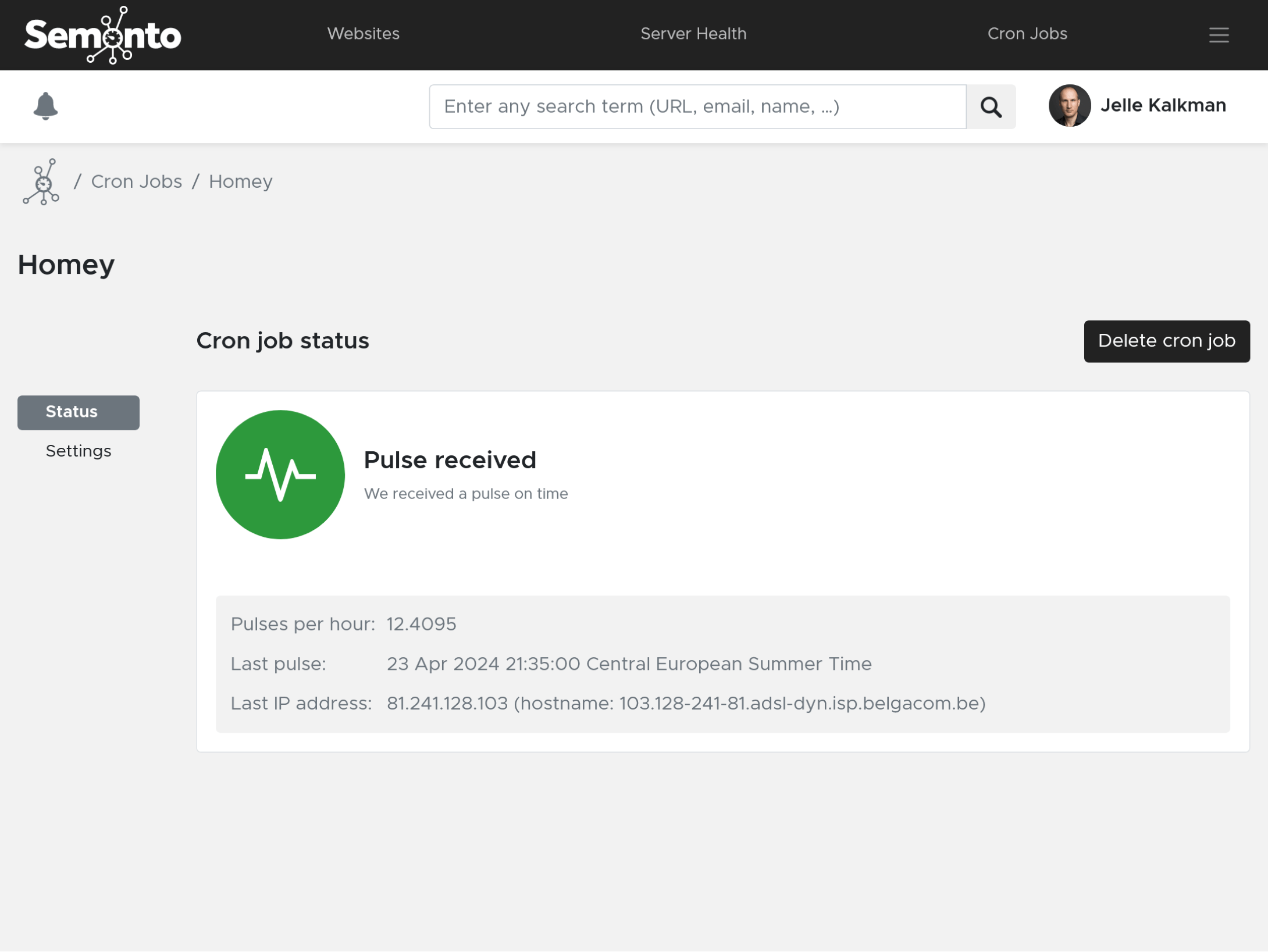 Cron job monitoring in Semonto