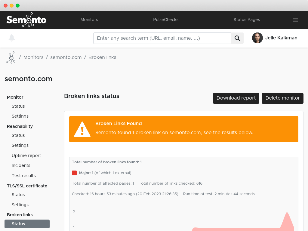 Broken link scanner in Semonto
