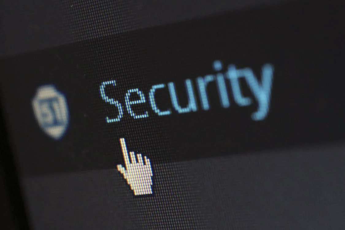 Close up of a screen displaying the text security