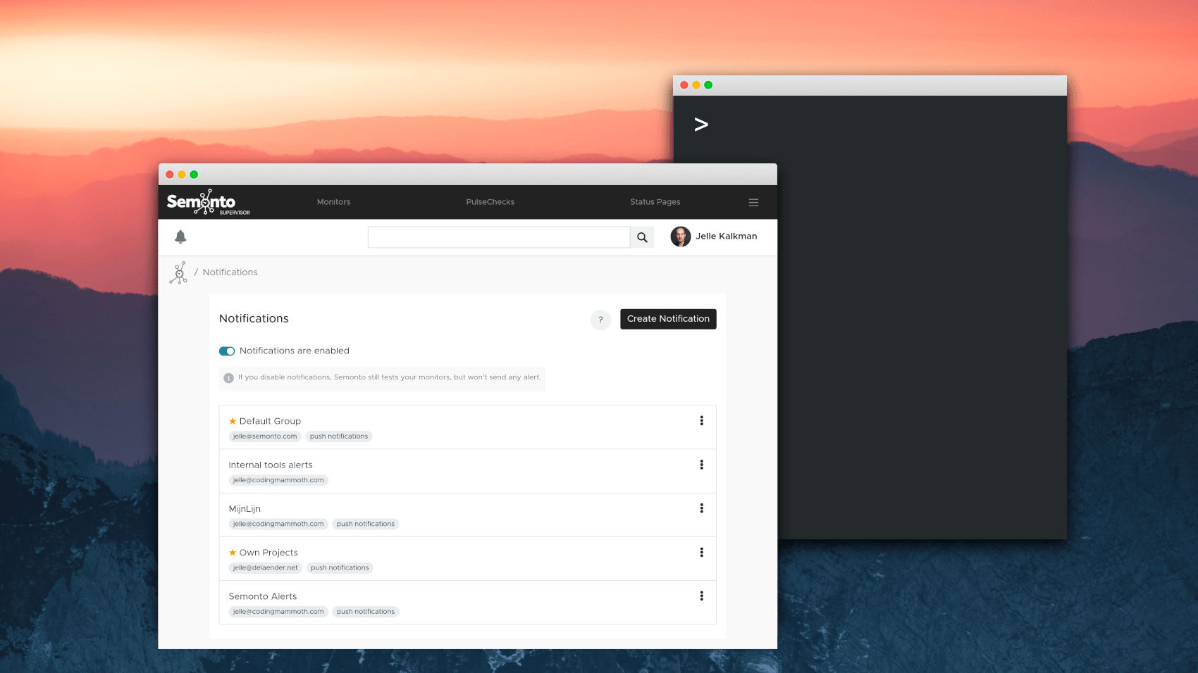 Mockup of notification in Semonto on a colourful background