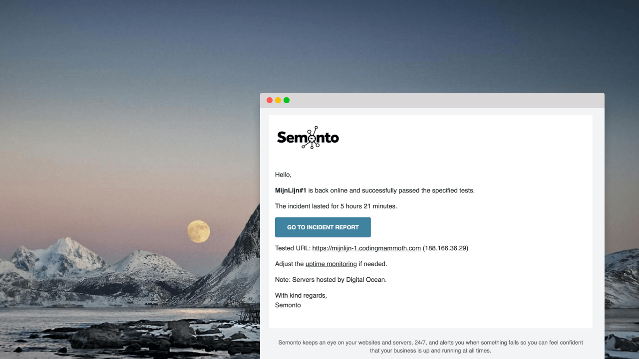 Email alert from Semonto with the IP address