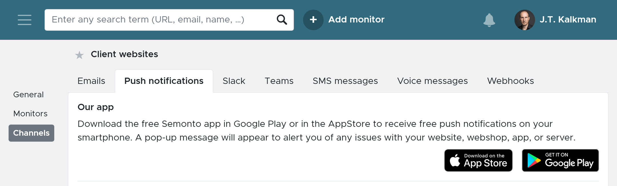 The notification channels of a notification group