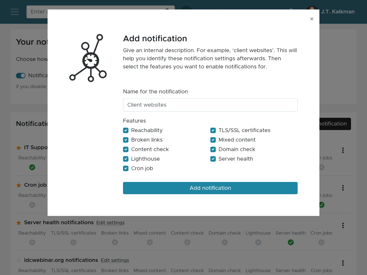 Adding a new notification group in Semonto