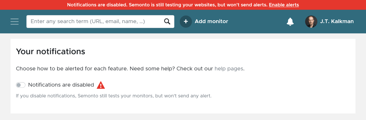 Pause notifications in Semonto