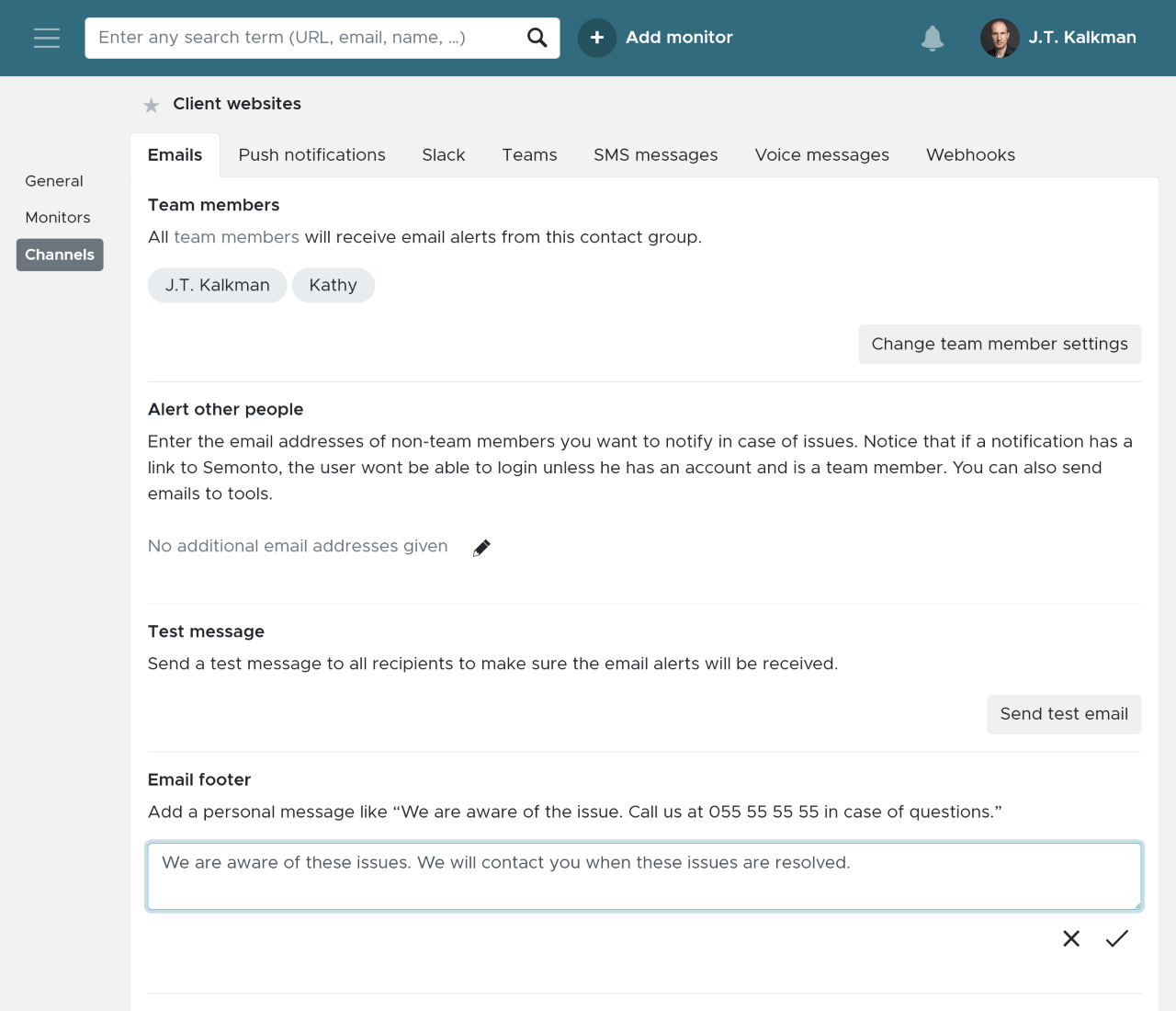 Email configuration in Semonto