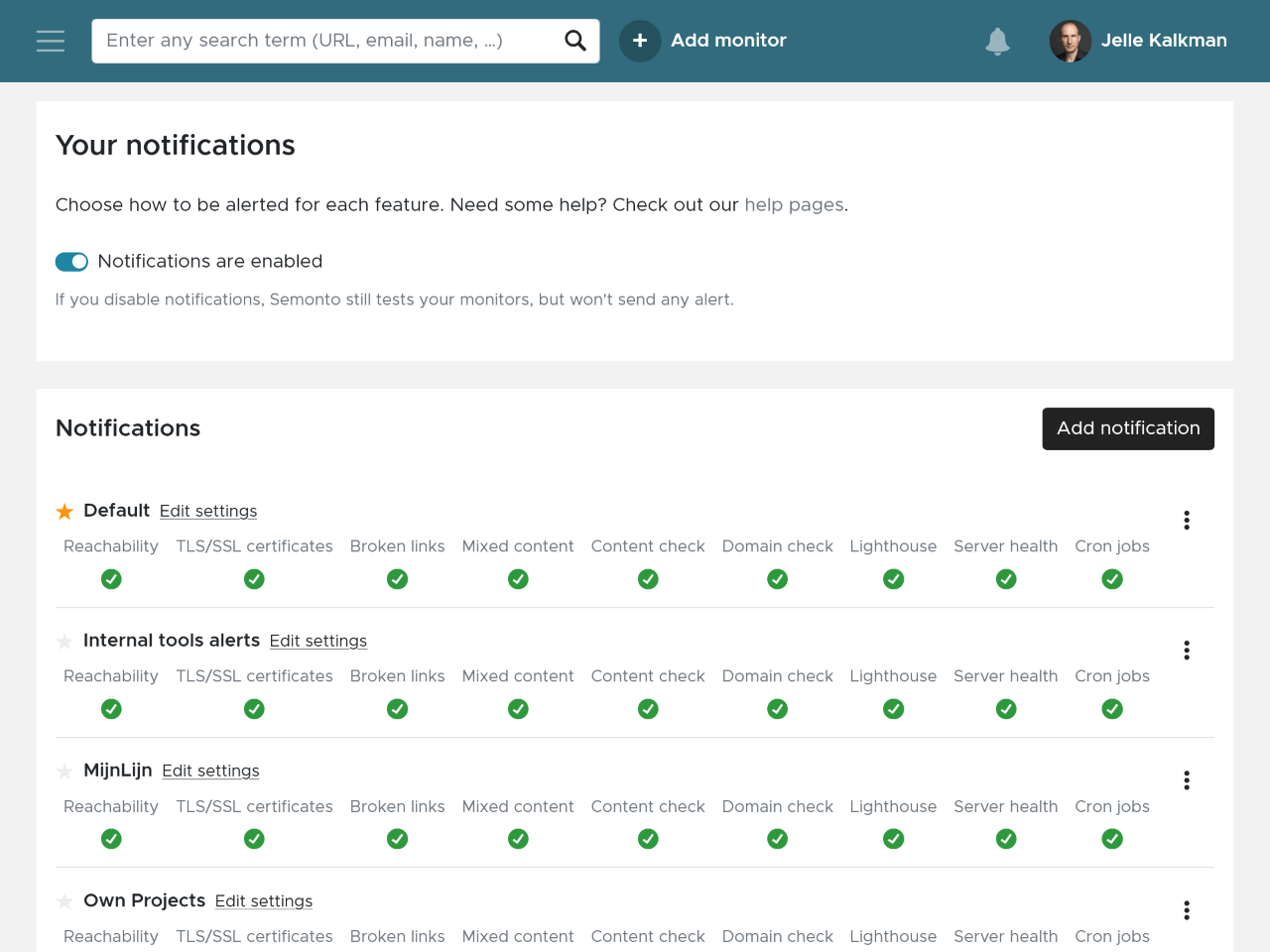 Screenshot of contact groups in Semonto