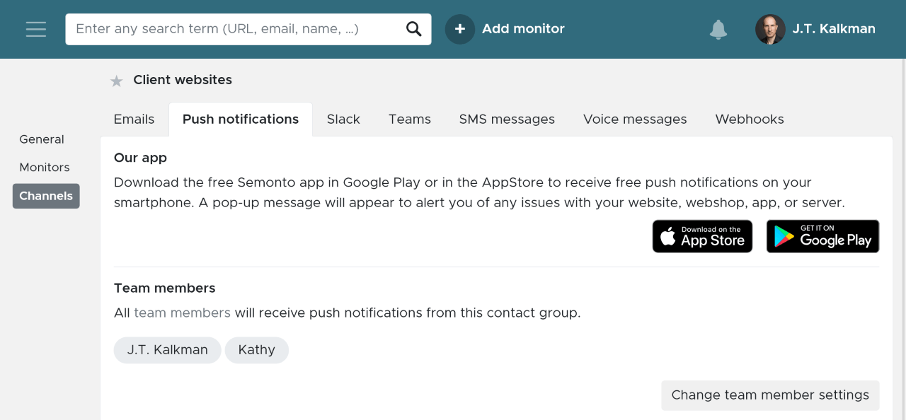 A push notification from Semonto