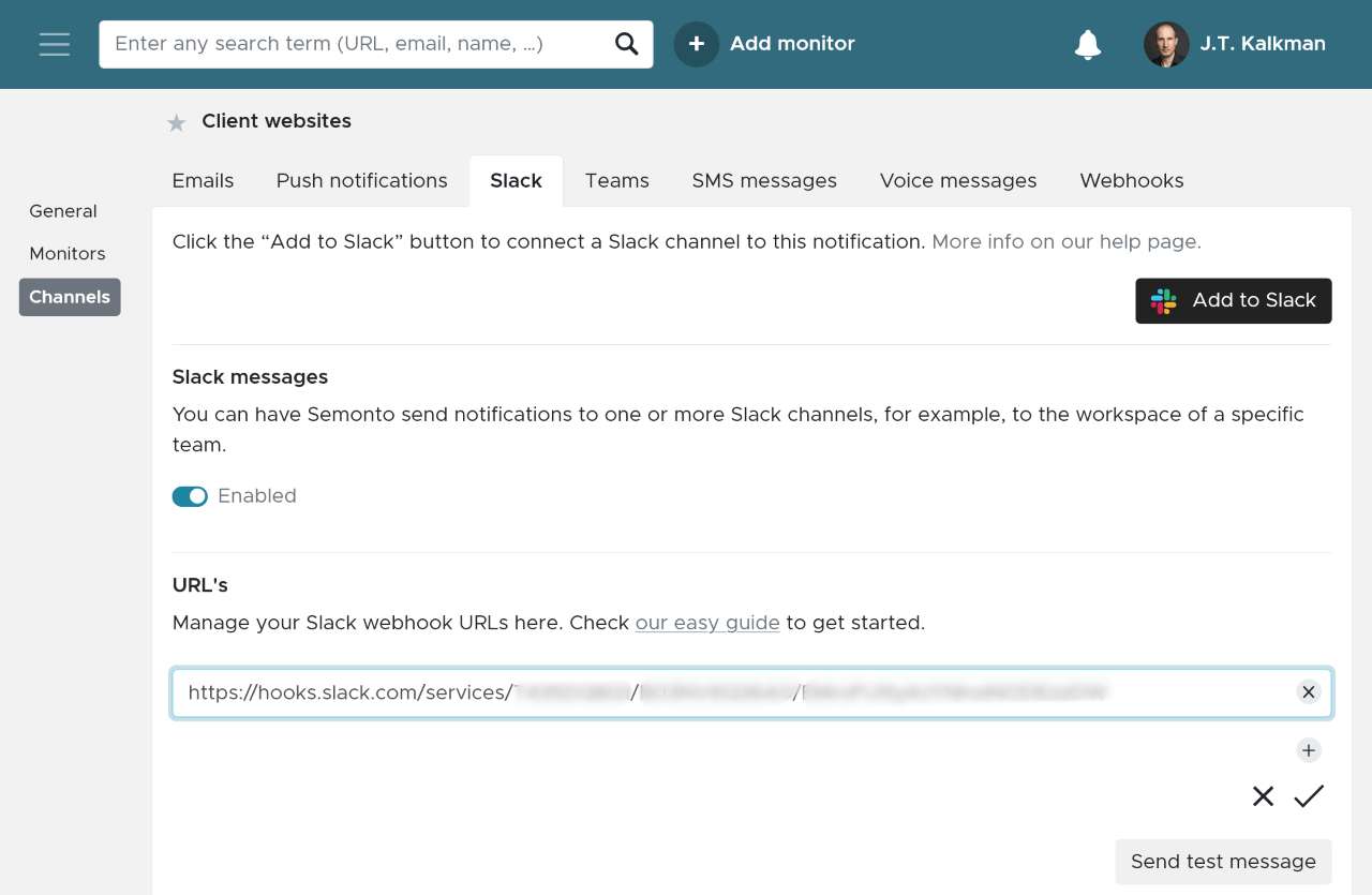 Slack configuration in Semonto