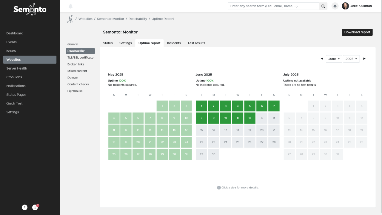 Uptime report in Semonto