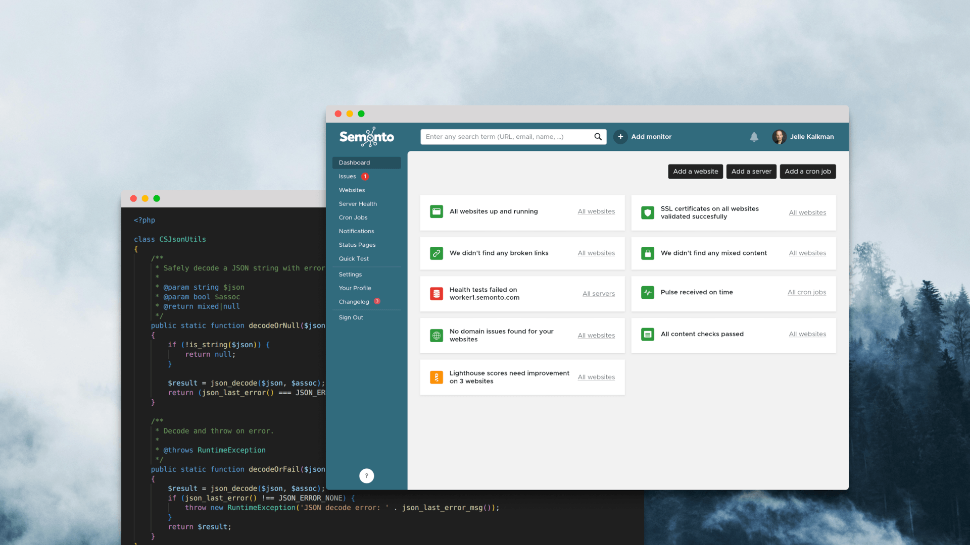 Screenshot of Semonto on a desktop background