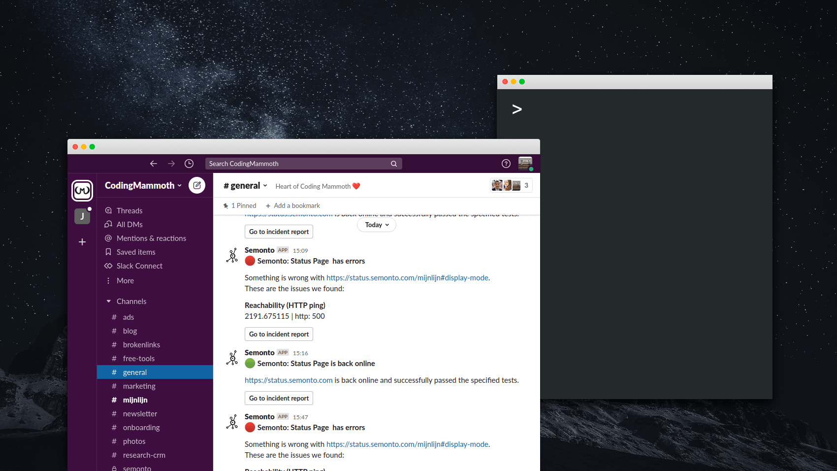 Mockup of a desktop with Slack