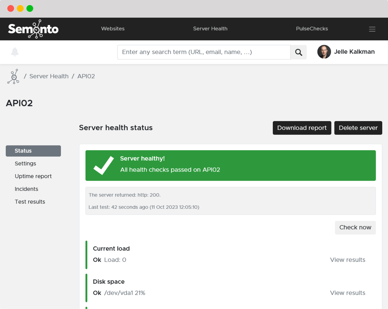 Server health monitoring in Semonto