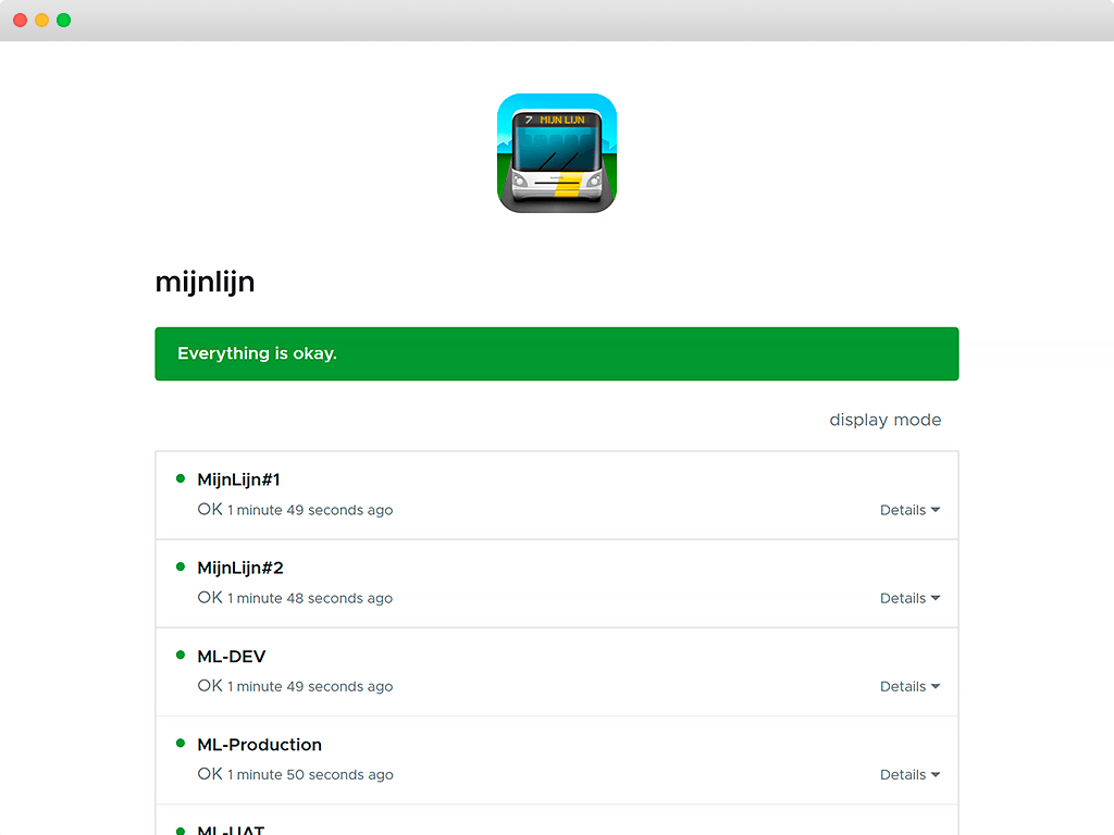 Screenshot of a status page