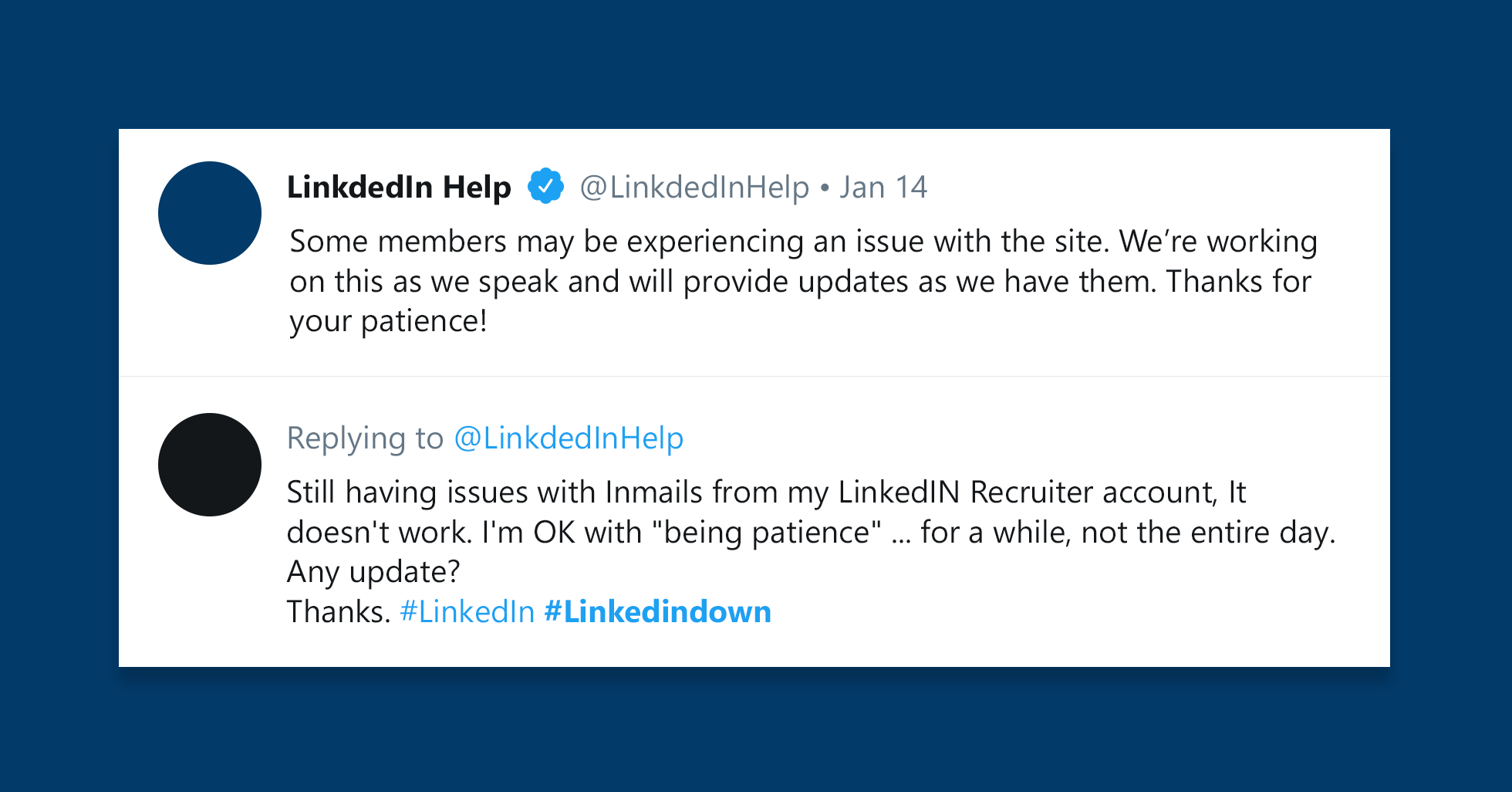 Tweets about LinkedIn downtime